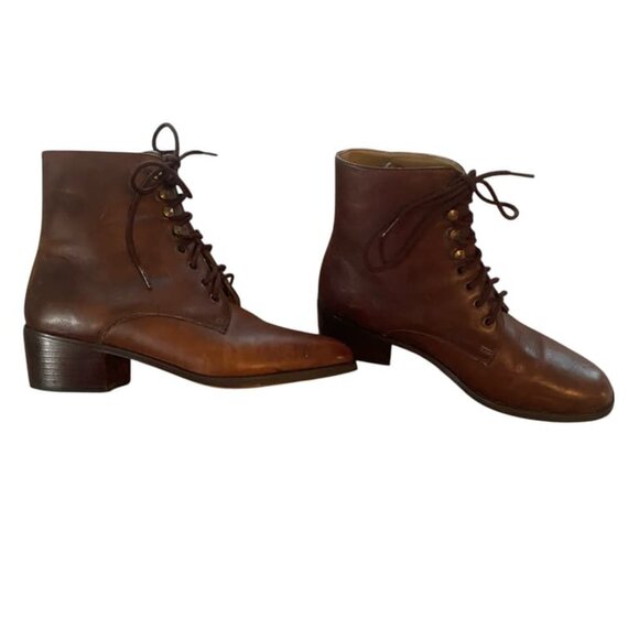 Vintage West 31st Leather Lace Up Ankle Booties Low Heel Size 6m - Picture 1 of 12